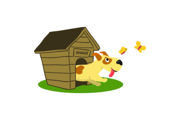 Cute Dog with Home Illustration